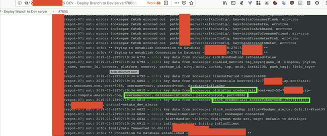 Slack and Influx DB Creds leaking from zookeeper’s logs